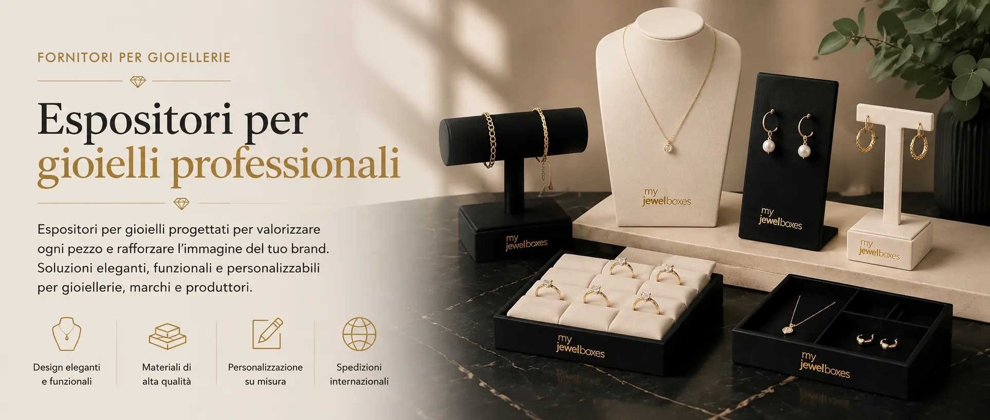 Espositori professionali per gioielleria personalizzati per negozi e marchi MyJewelBoxes